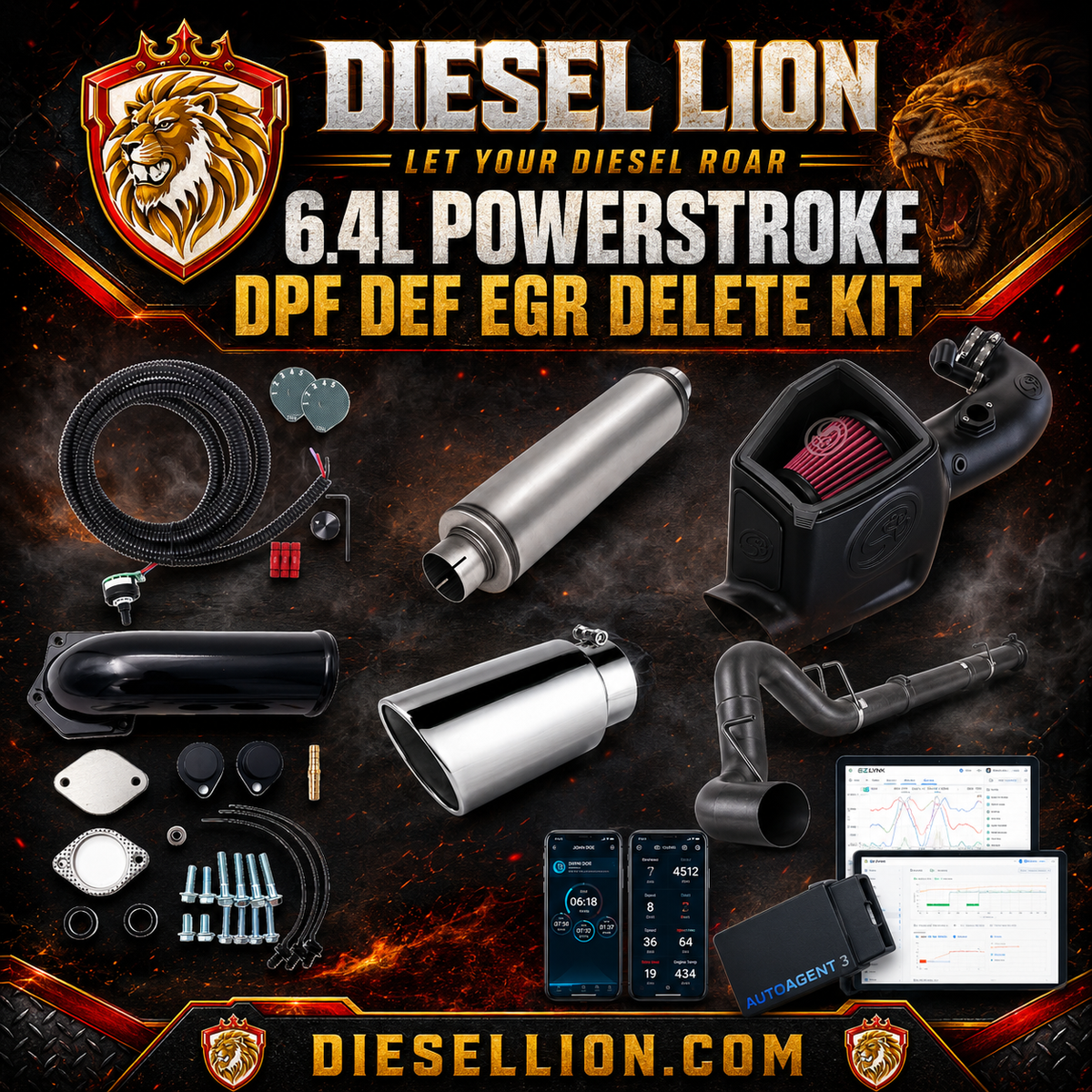 2008-2010 Ford 6.4L PowerStroke DPF EGR delete kit with EZ LYNK tuner