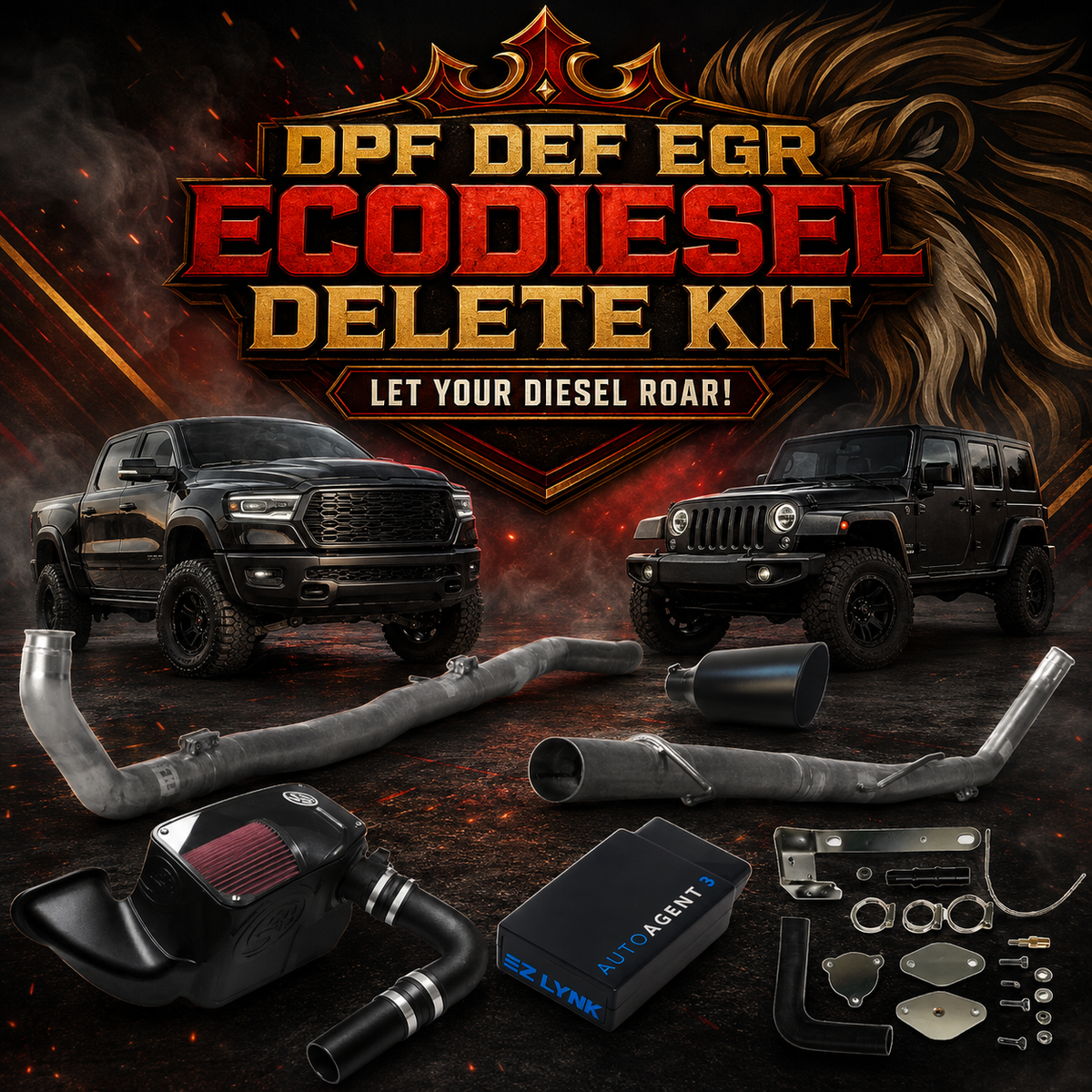2014-2019 Ram 1500 and Jeep 3.0L EcoDiesel DPF DEF EGR delete kit with EZ LYNK tuner