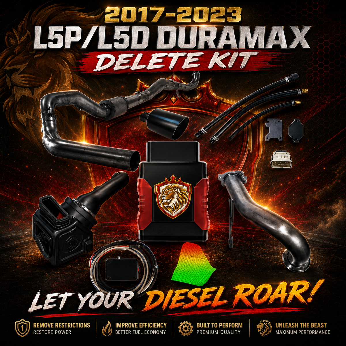 2017-2023 Chevy GMC 6.6L L5P L5D Duramax DPF DEF EGR delete kit with RTD4 tuner