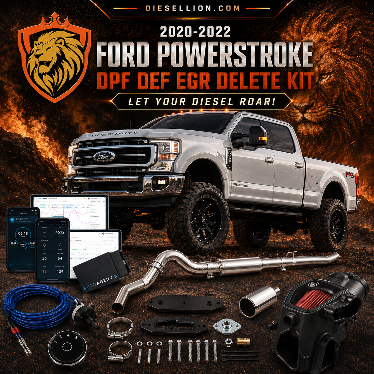 2020-2022 FORD POWERSTROKE 6.7L | DPF DEF EGR CAT DELETE KIT | Including Ez Lynk 3 Tuner